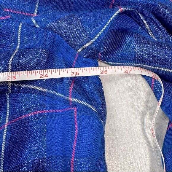 Women's Plus Size Royal Blue Metallic Plaid Button Down Shirt 2X - Picture 3 of 6